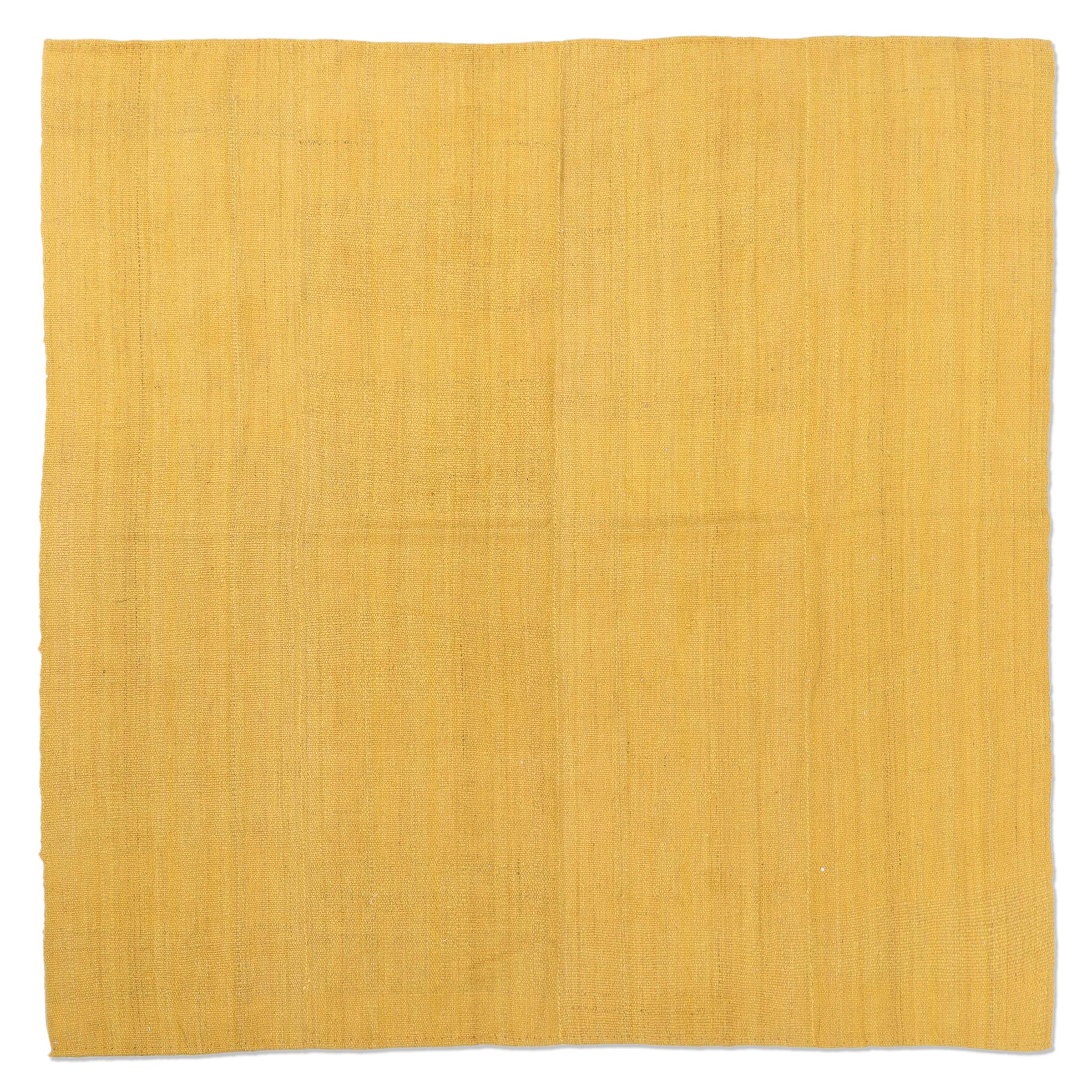 Cheerful Citron Mazandaran Square Kilim, Iran (c. 1950)