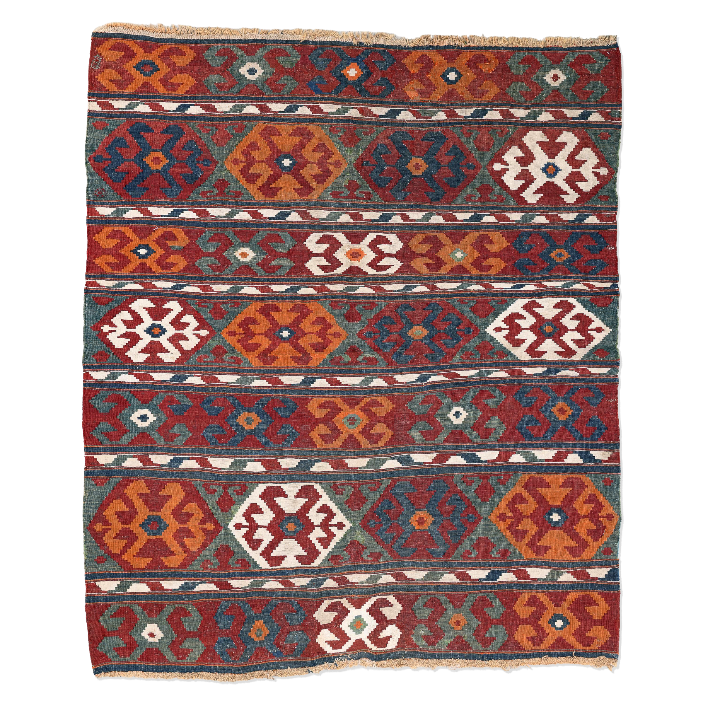 Teal Shahsevan Banded Star Kilim, Persia (c. 1900)