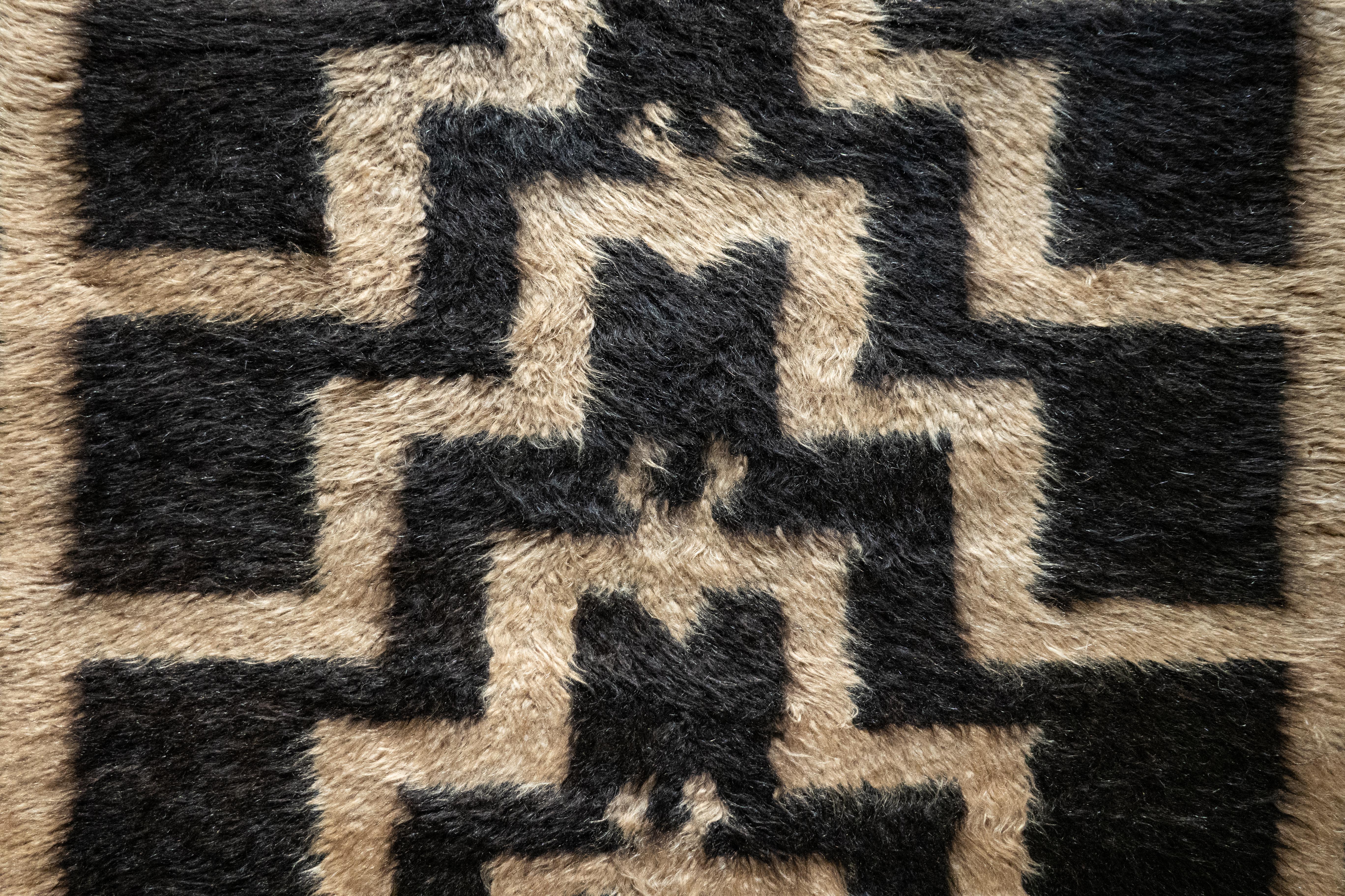 Silky Midnight Mohair Prayer Niche Tülü Rug, Turkey (c. 1930)