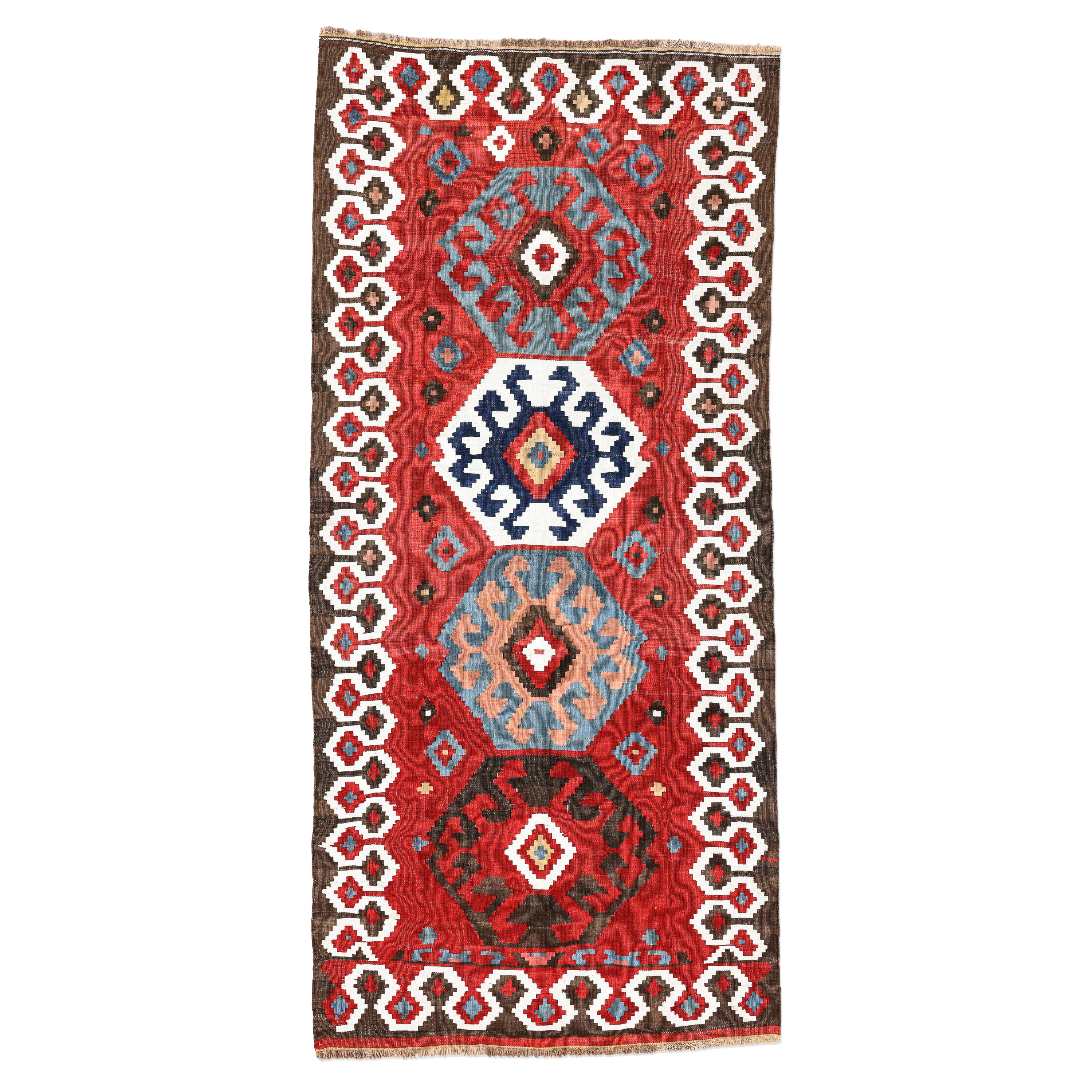 Shahsevan Wool and Cotton Antique Long Kilim, Persia (c. 1880)