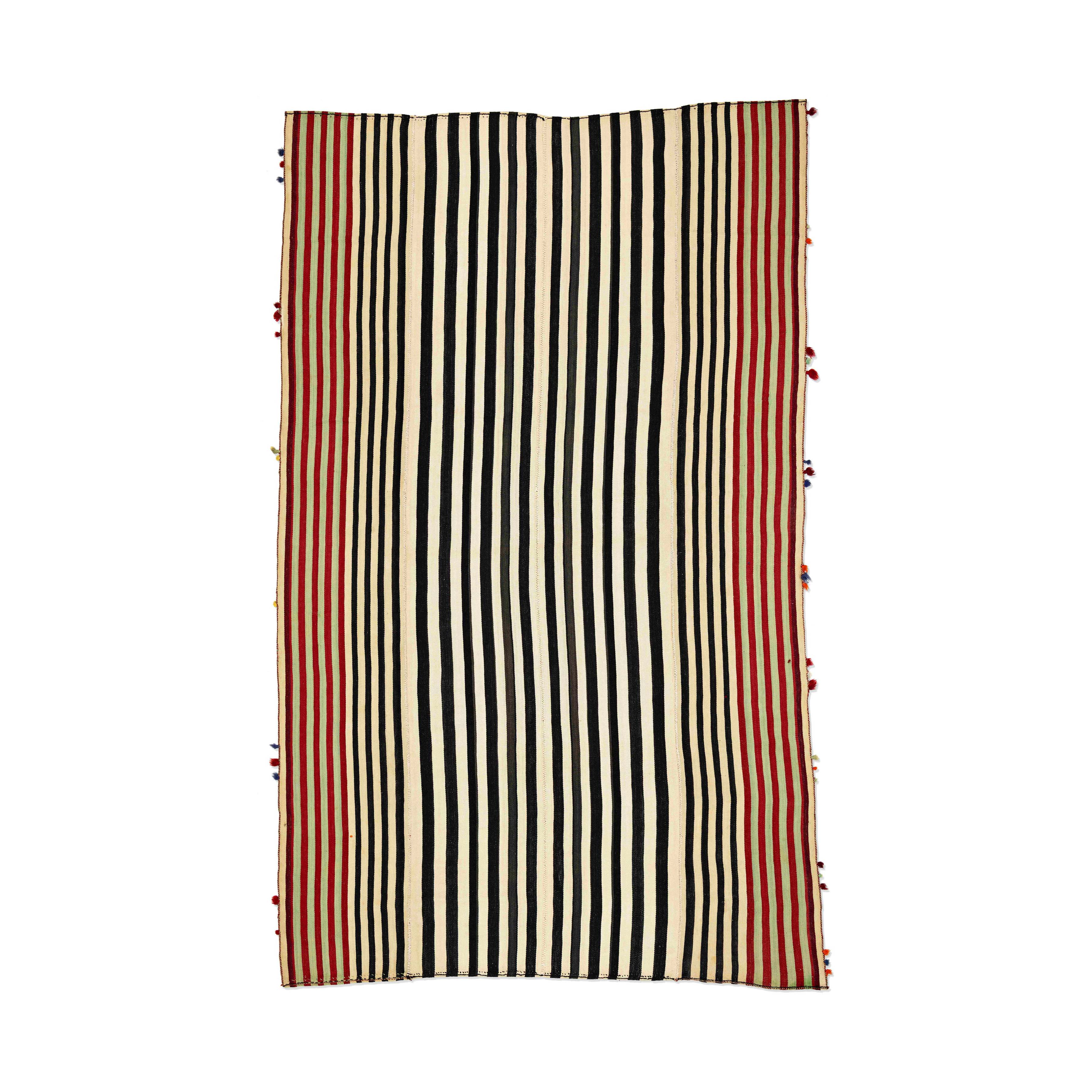 Rare Black and Cream Striped Qashqai Jajim, Persia (c. 1920)