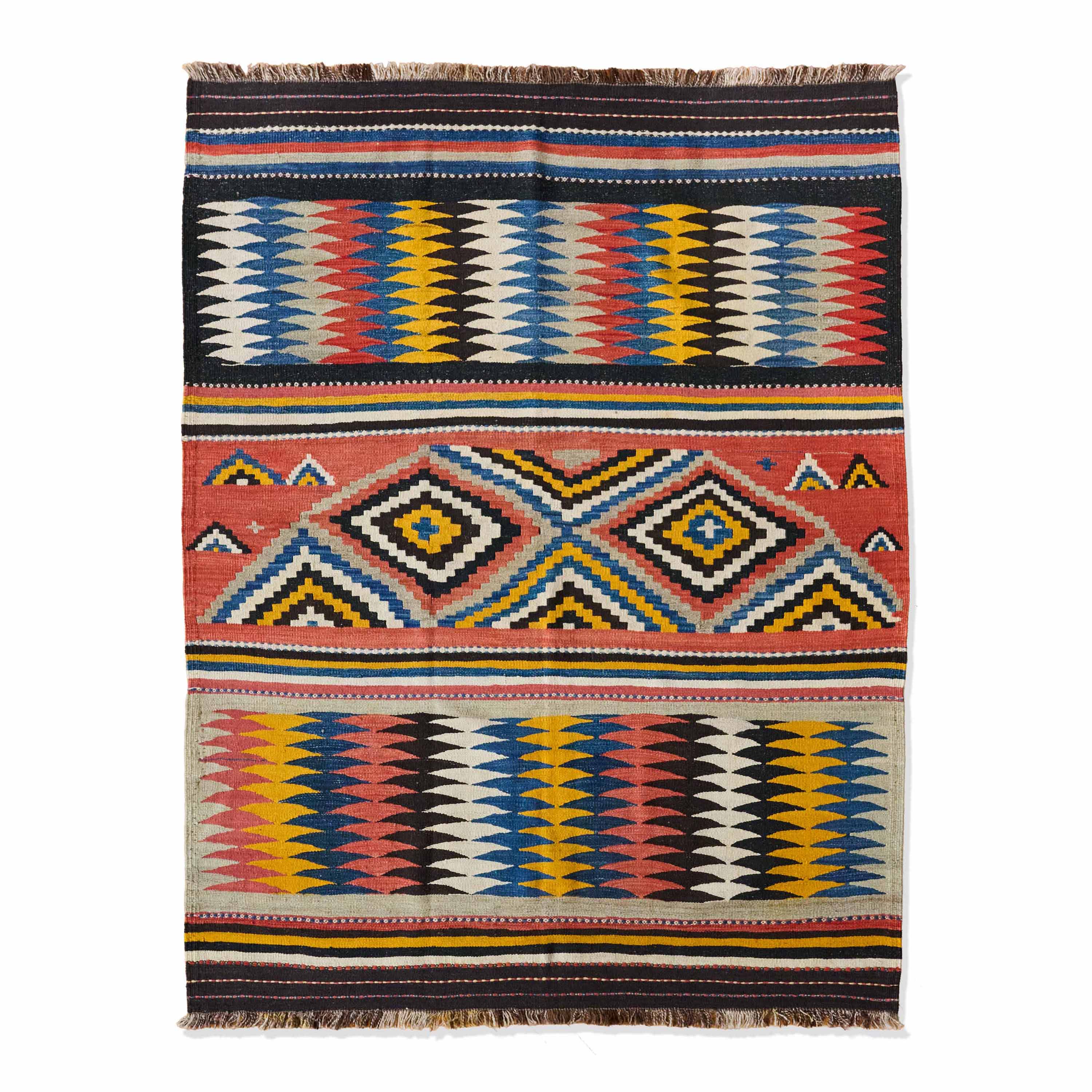 Red, Blue, and Gold ‘Mondrian’ Kilim, Persia (c. 1900)