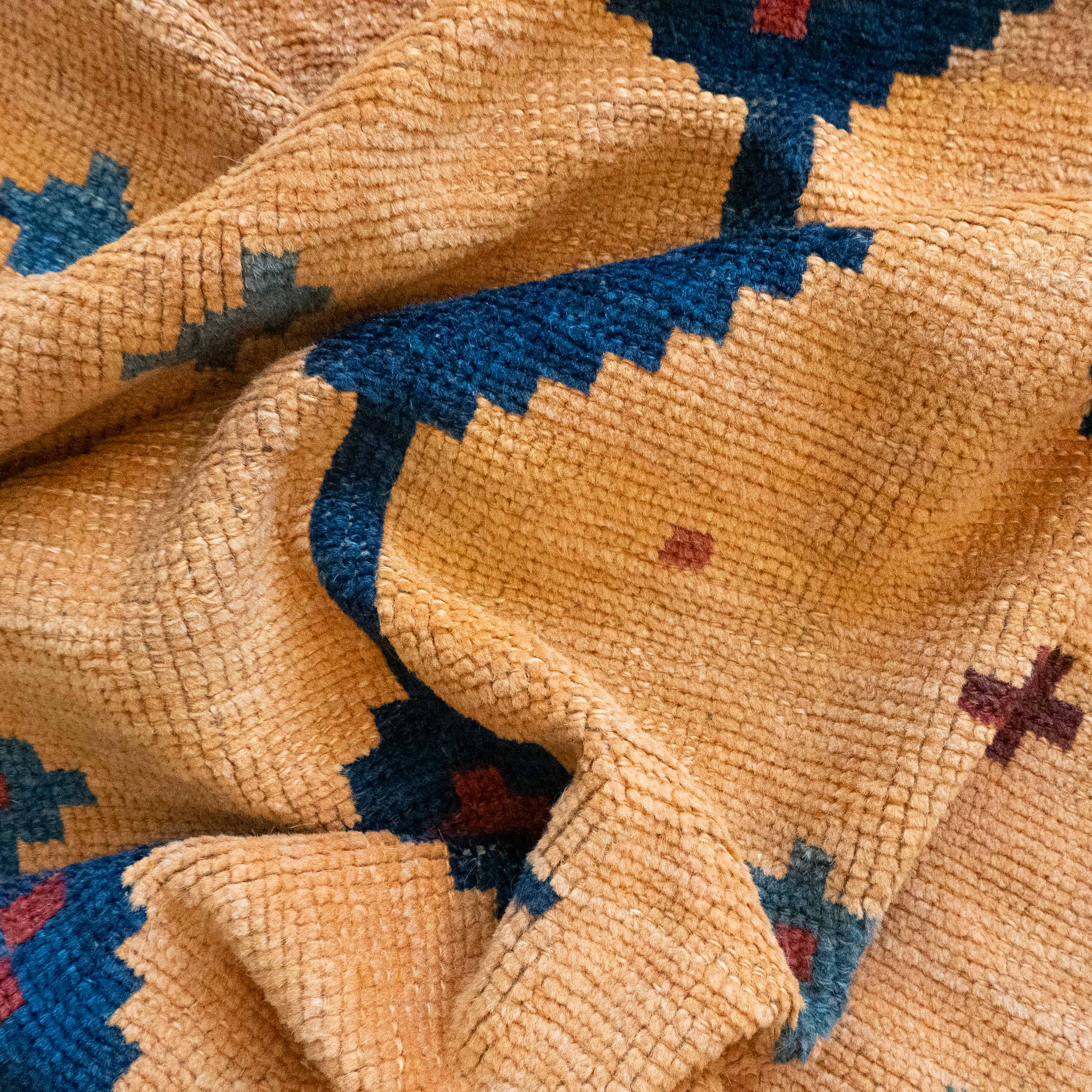 Antique Tribal Gabbeh, 7'0" x 4'9" Persian Rug with Gold and Indigo Star Motifs, Persia (c. 1925)