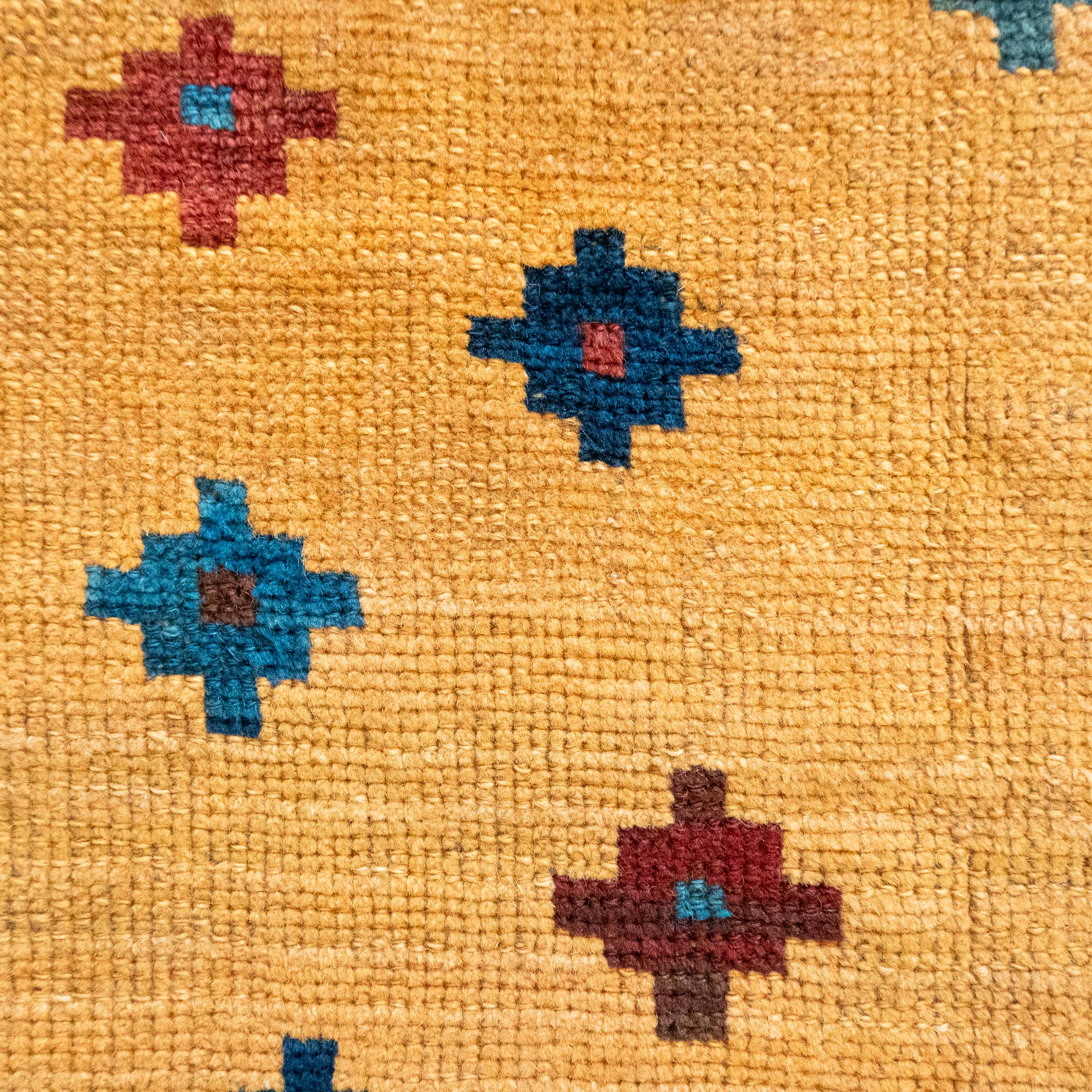 Antique Tribal Gabbeh, 7'0" x 4'9" Persian Rug with Gold and Indigo Star Motifs, Persia (c. 1925)