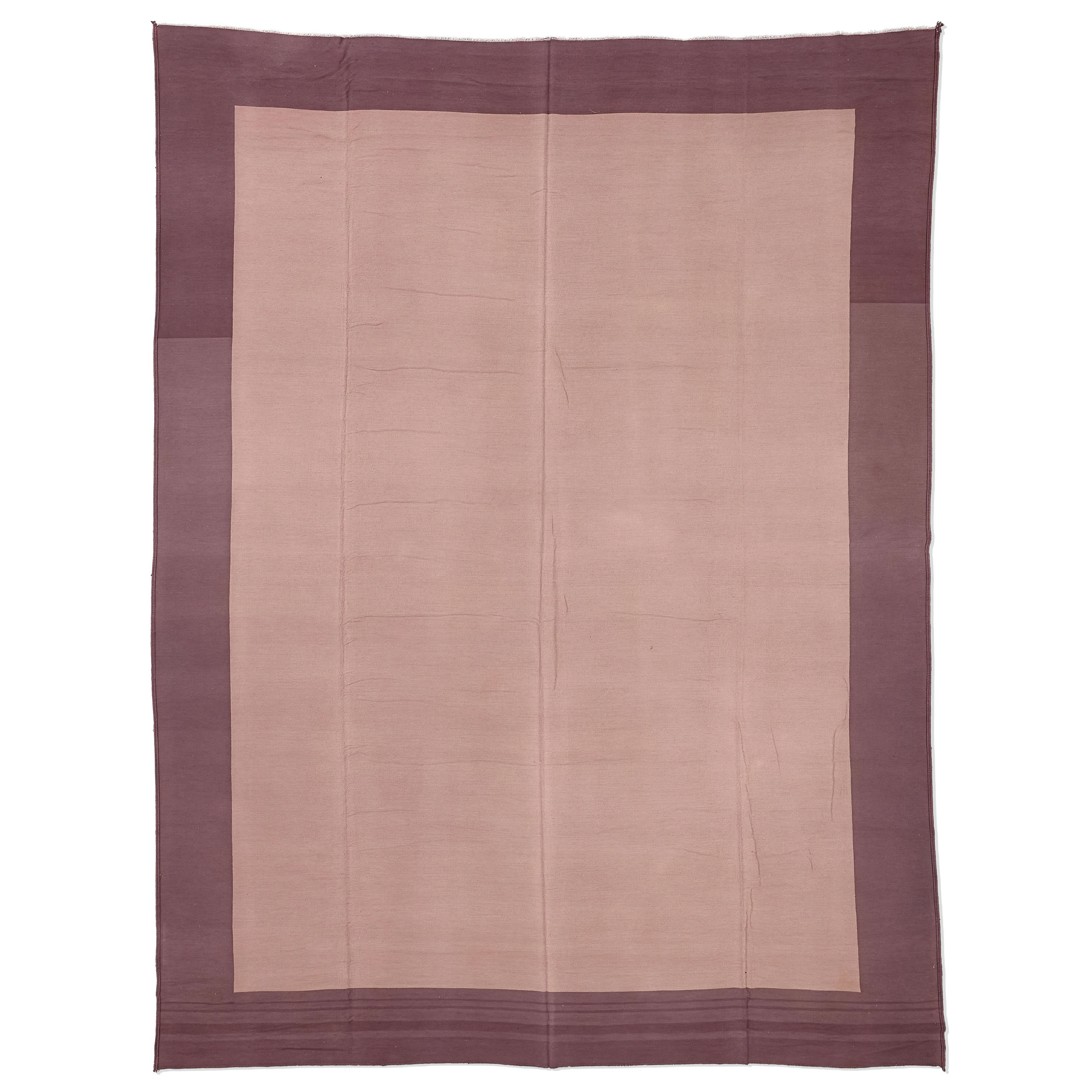Monumental Duotone Aubergine and Taupe Open-Field Dhurrie, India (c. 1940)