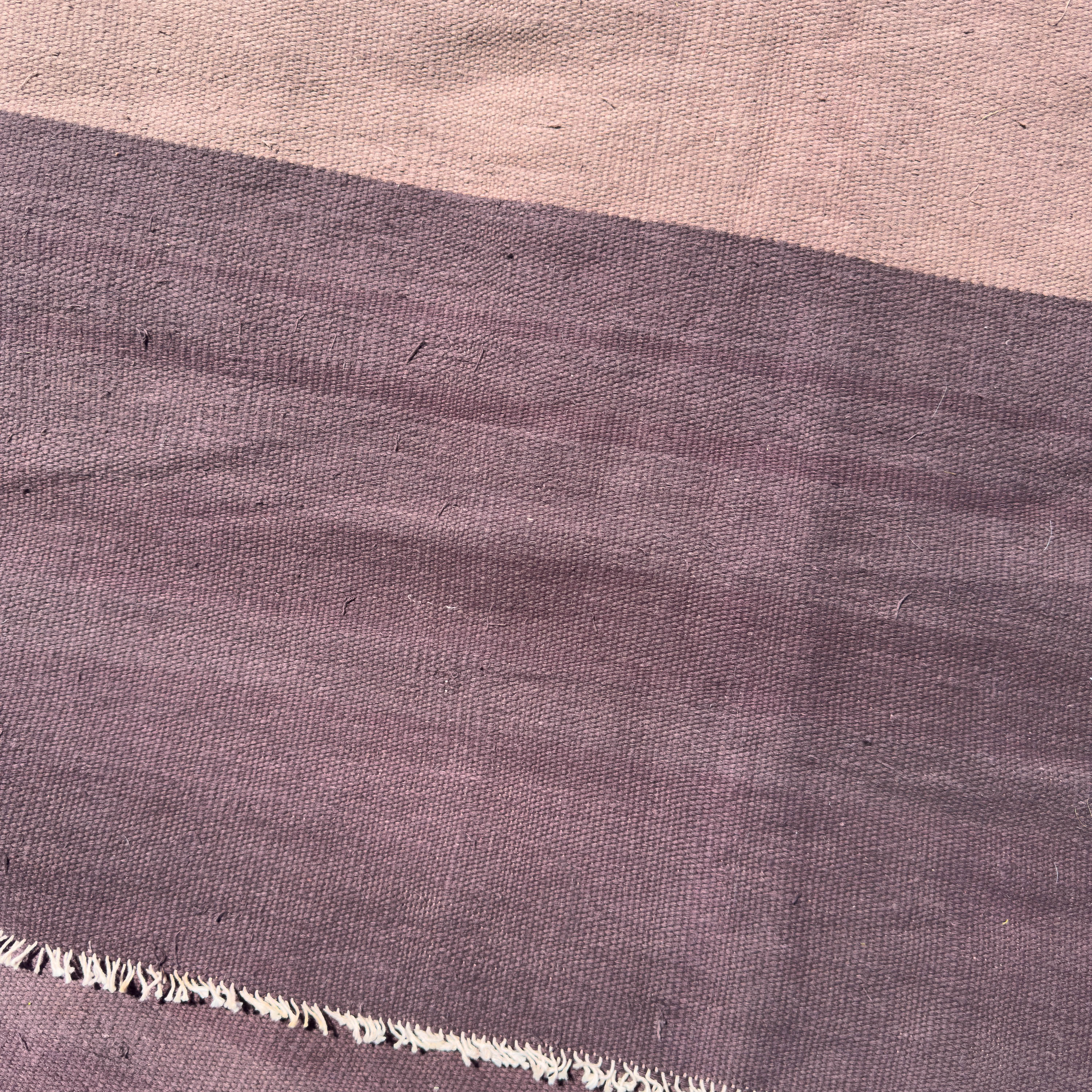 Monumental Duotone Aubergine and Taupe Open-Field Dhurrie, India (c. 1940)