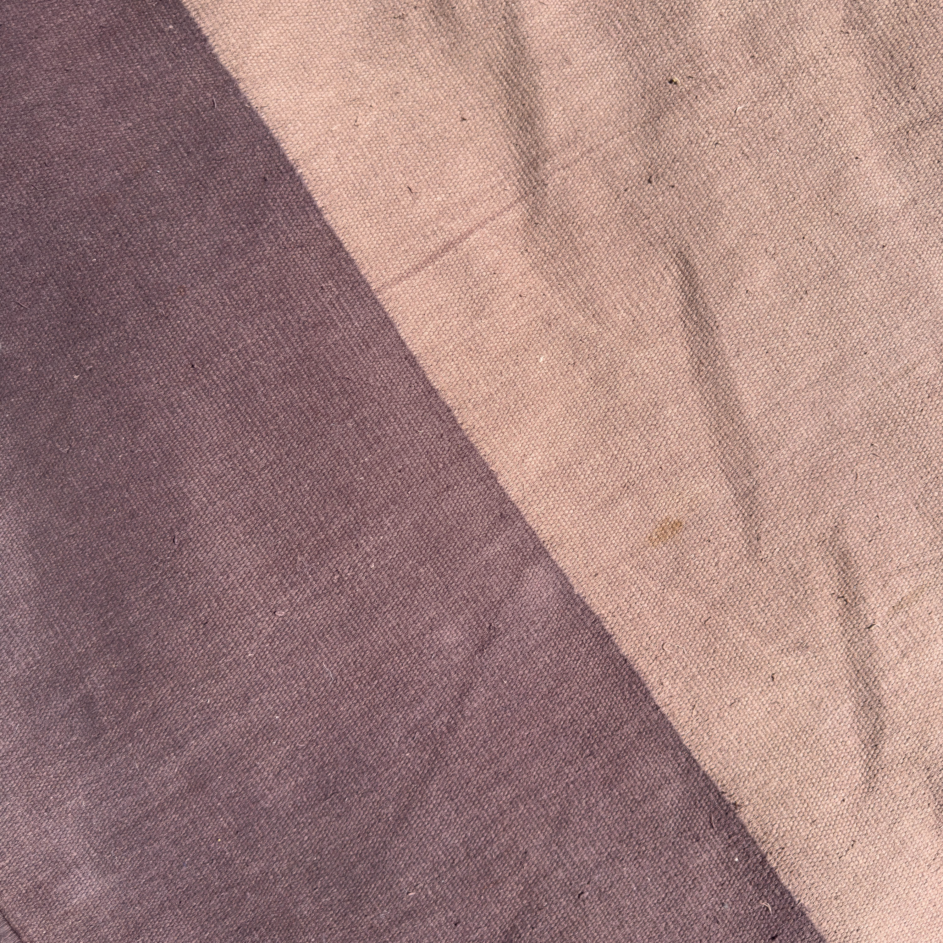 Monumental Duotone Aubergine and Taupe Open-Field Dhurrie, India (c. 1940)