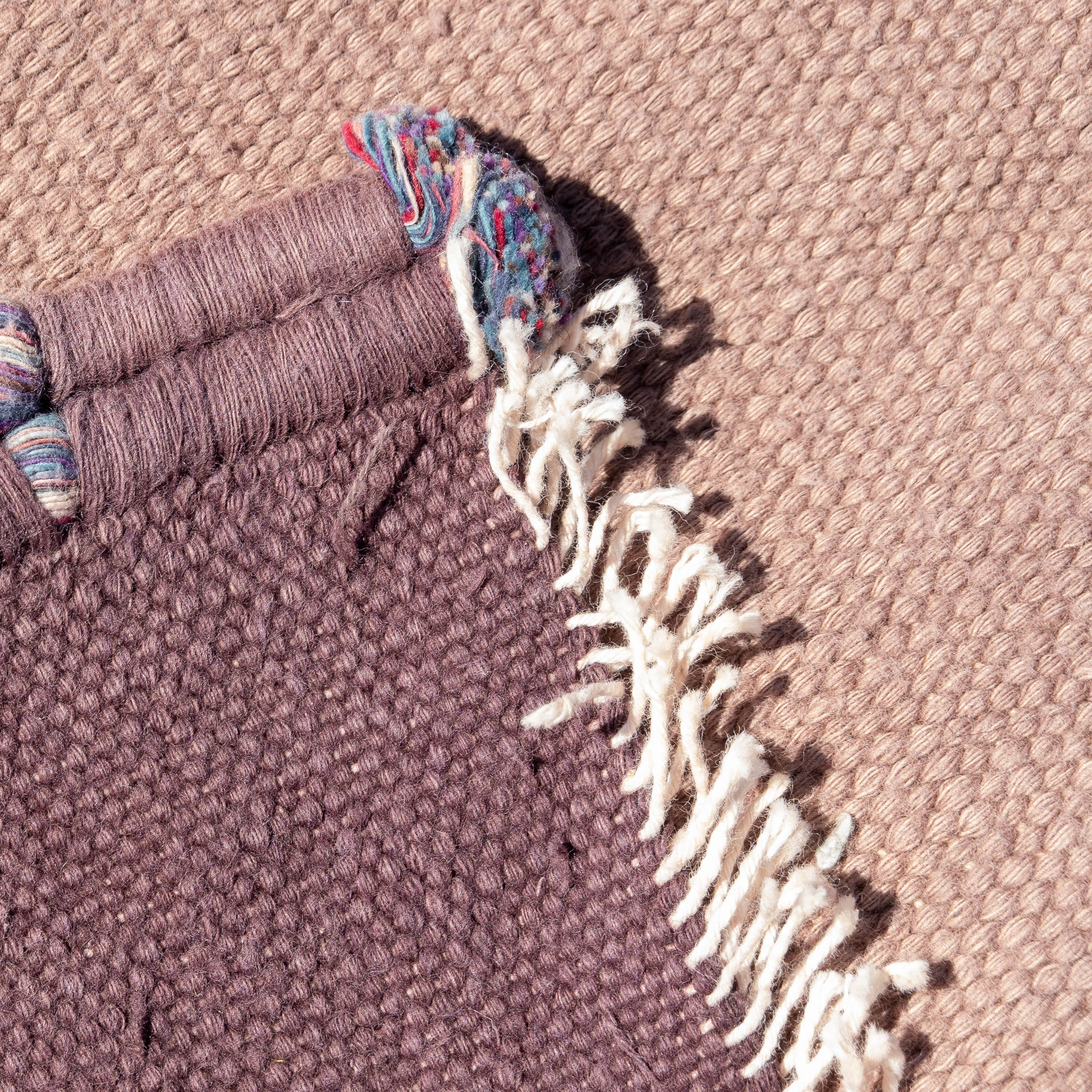 Monumental Duotone Aubergine and Taupe Open-Field Dhurrie, India (c. 1940)