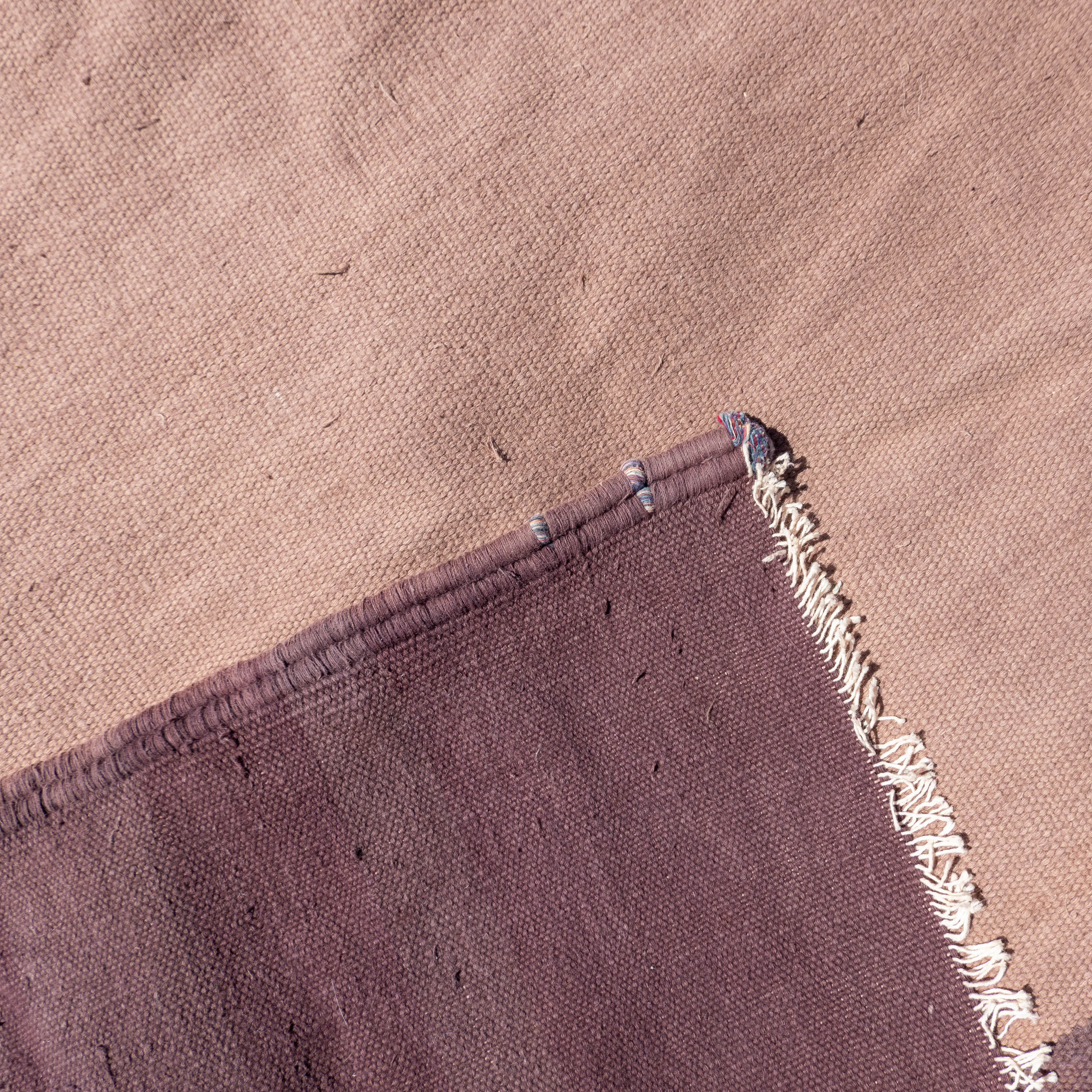 Monumental Duotone Aubergine and Taupe Open-Field Dhurrie, India (c. 1940)