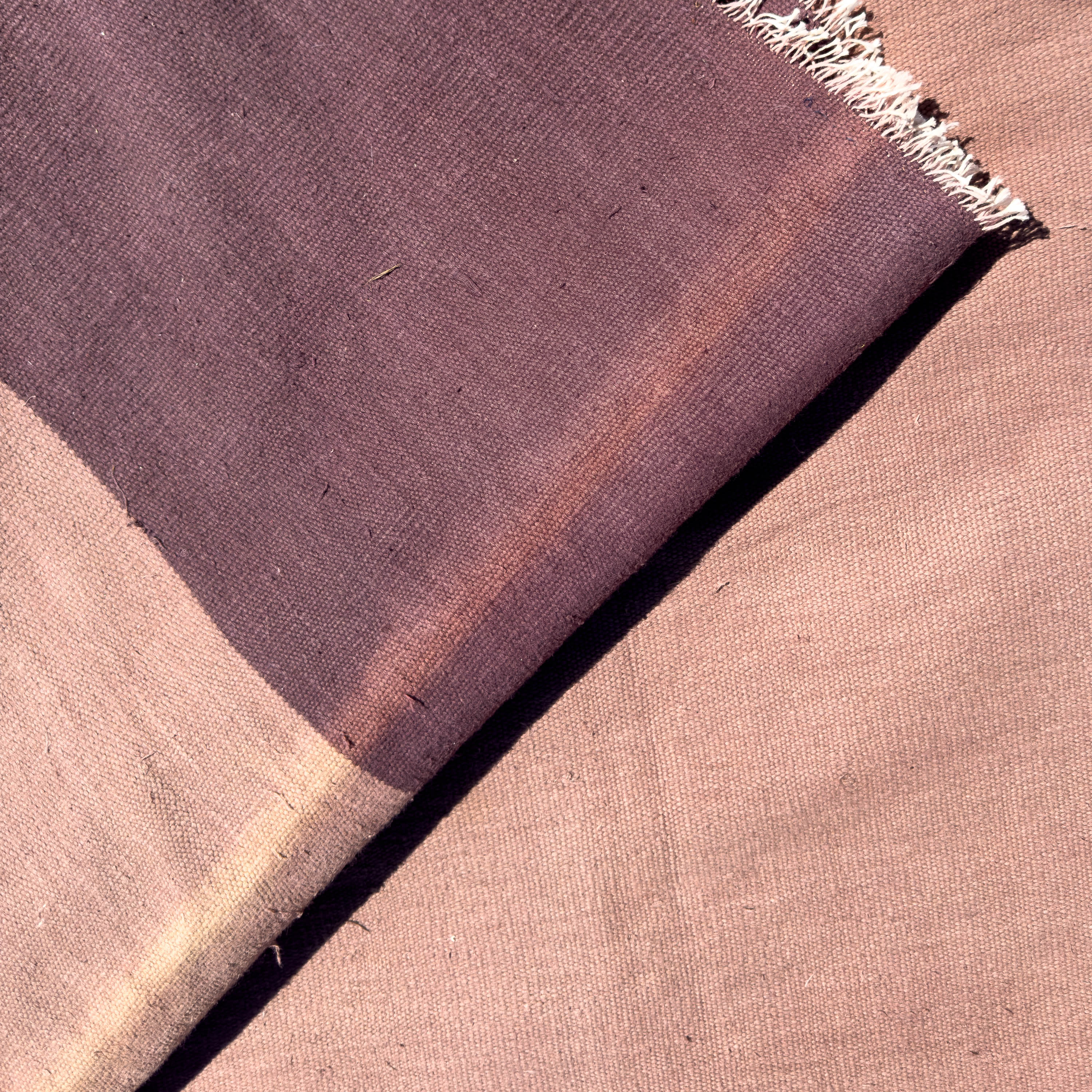 Monumental Duotone Aubergine and Taupe Open-Field Dhurrie, India (c. 1940)