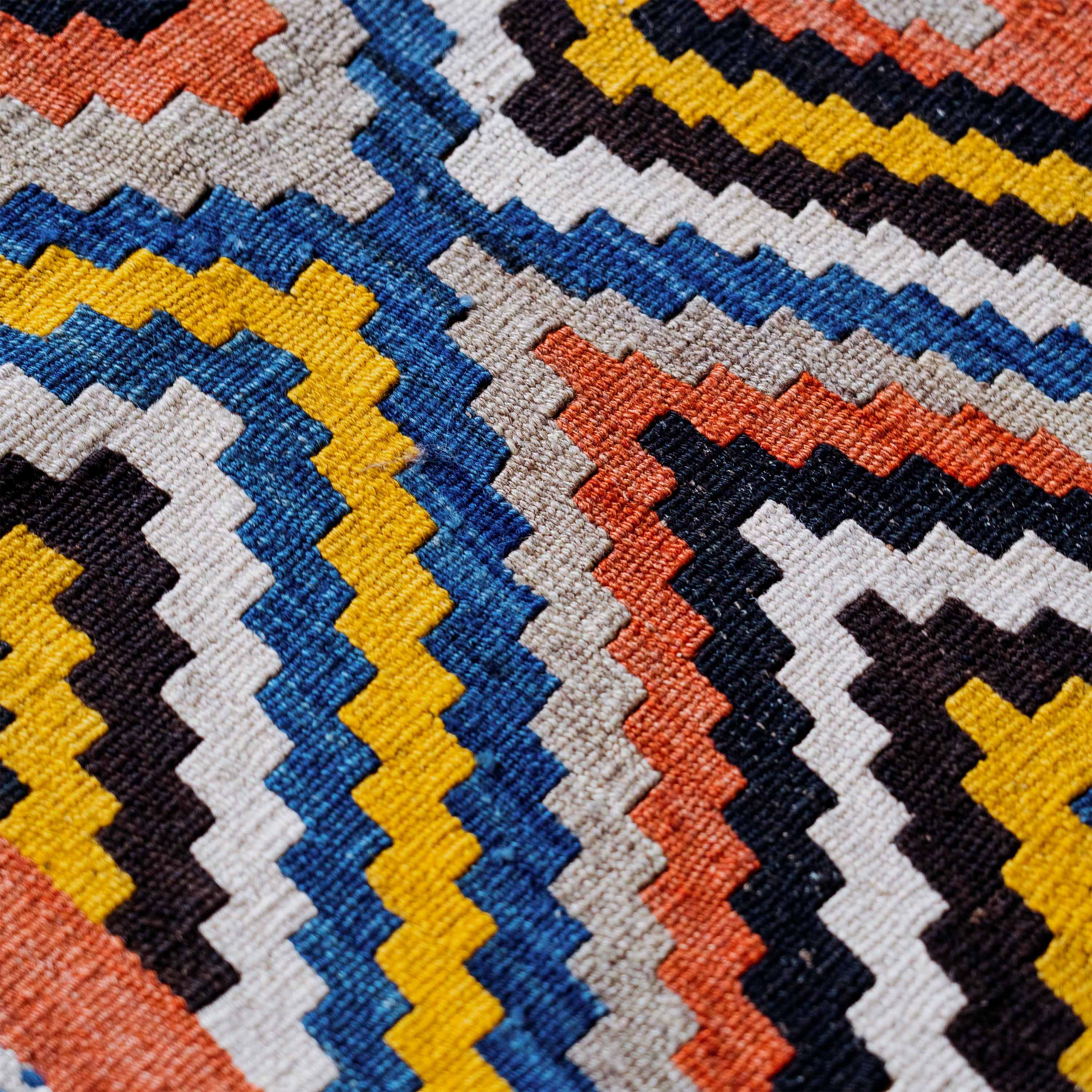 Red, Blue, and Gold ‘Mondrian’ Kilim, Persia (c. 1900)