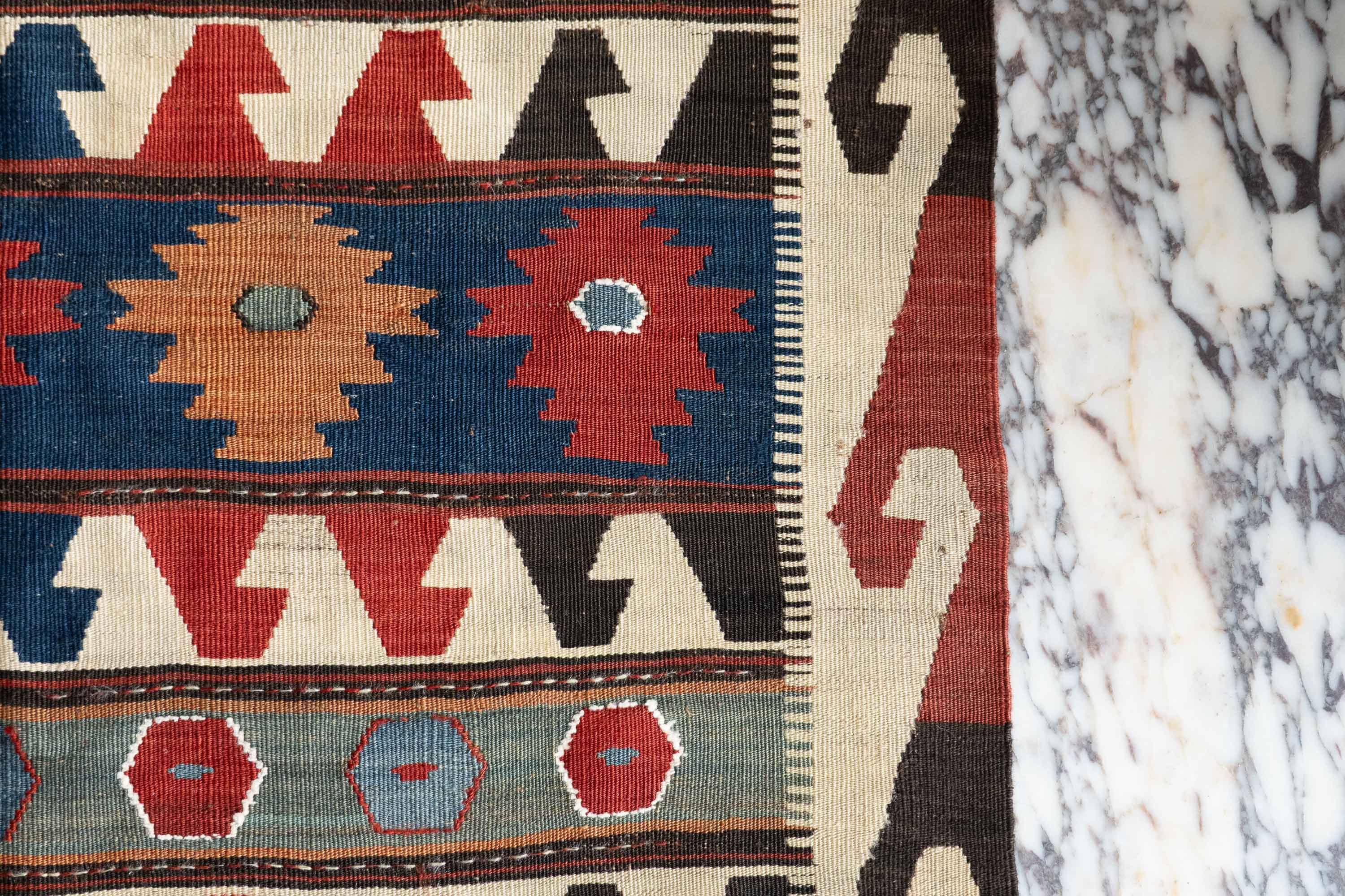West Persian Wave Border Kilim, Persia (c. 1875)