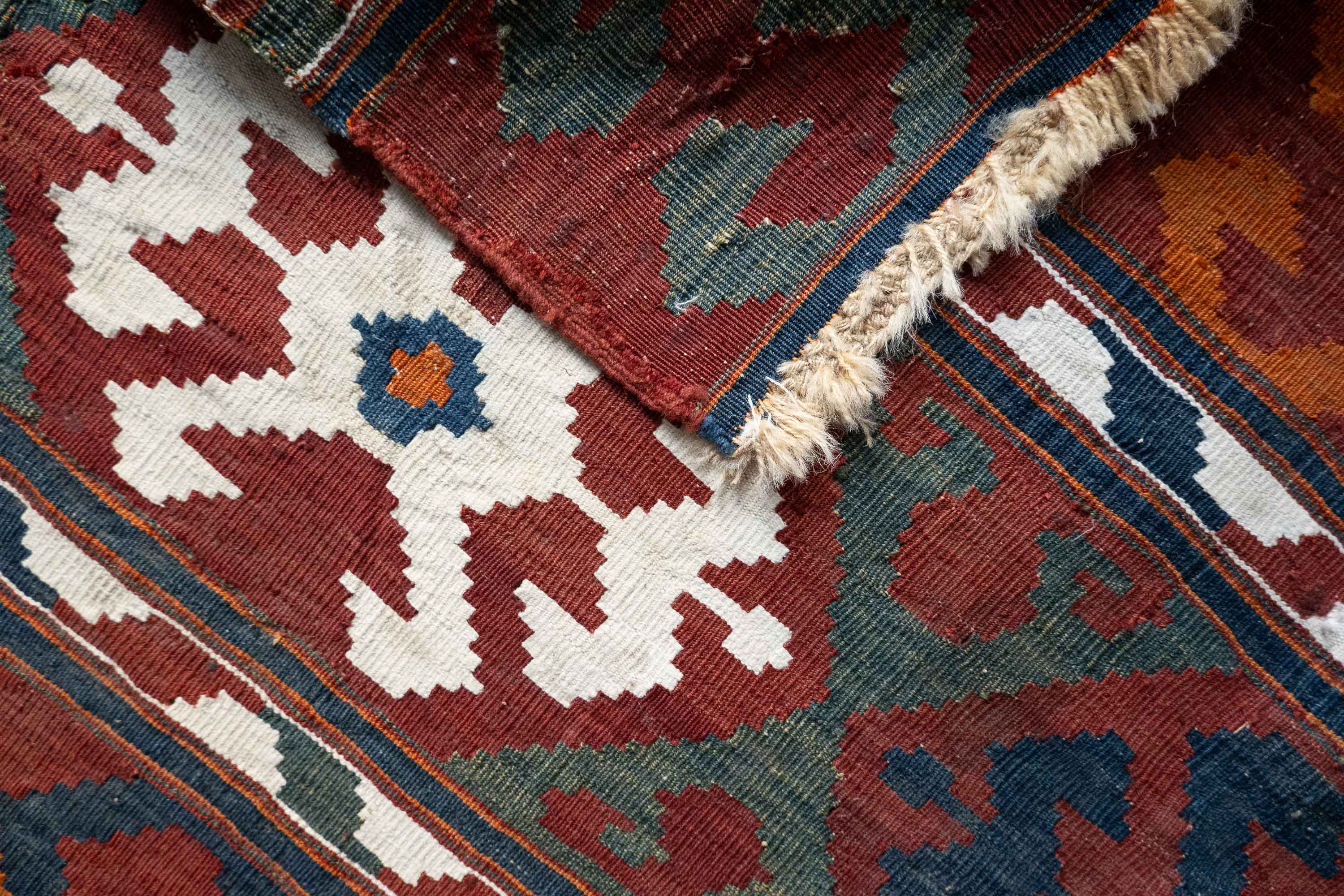Teal Shahsevan Banded Star Kilim, Persia (c. 1900)