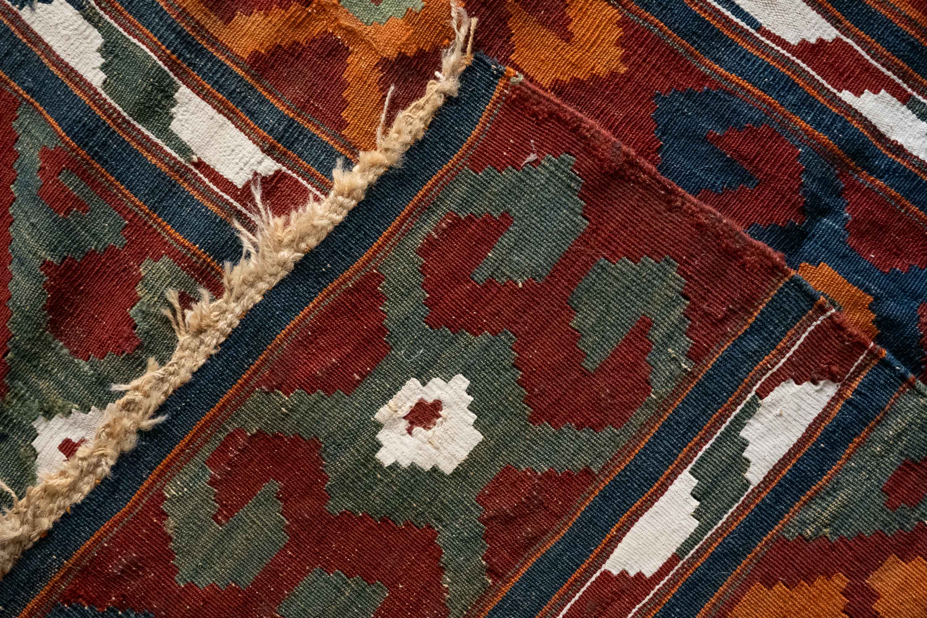 Teal Shahsevan Banded Star Kilim, Persia (c. 1900)