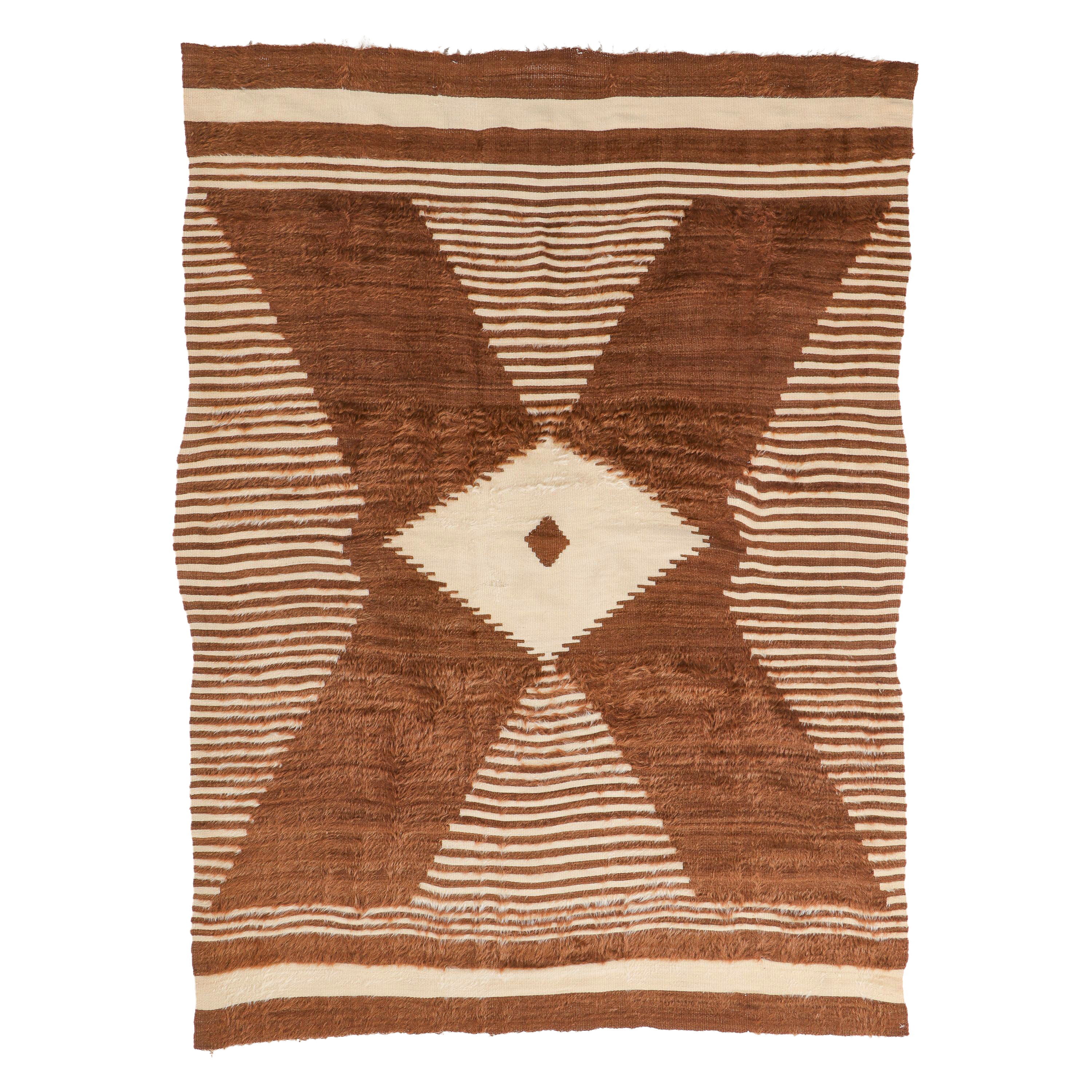 Striking Brown and Cream Mohair ‘X’ Rug, Turkey (c. 1925)