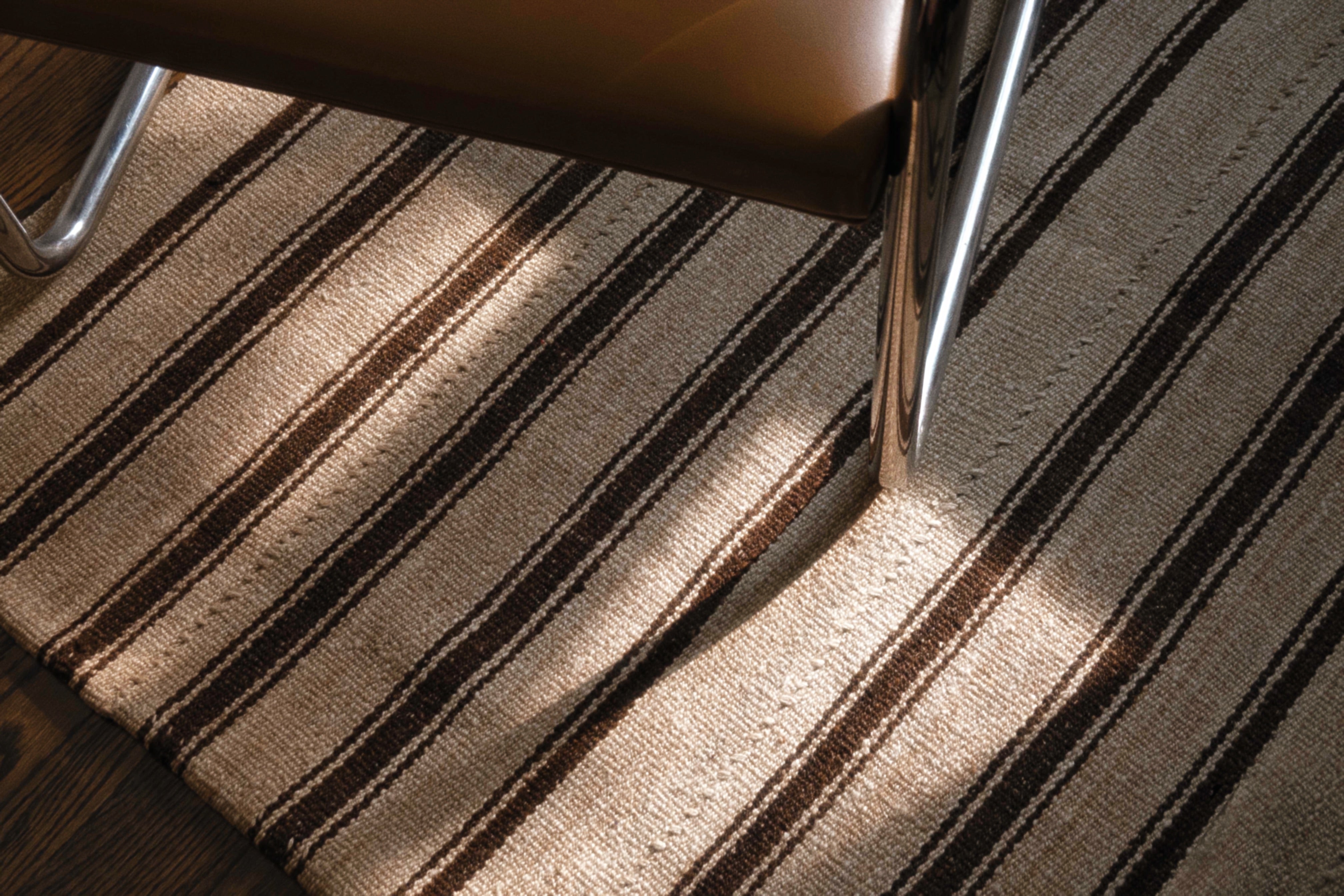 Striped Square Kilim in Warm Neutrals, Persia (c. 1900)